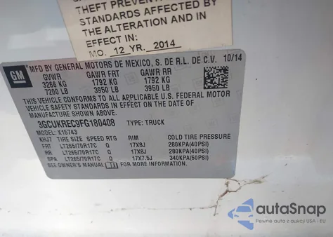 2015 Chevrolet Silverado 1500 2Lt from USA, damaged, VIN 3GCUKREC9FG180408